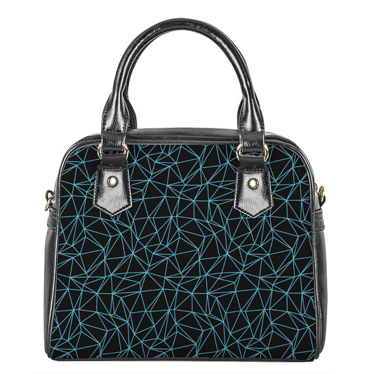 Black And Blue Geometric Mosaic Print Shoulder Handbag