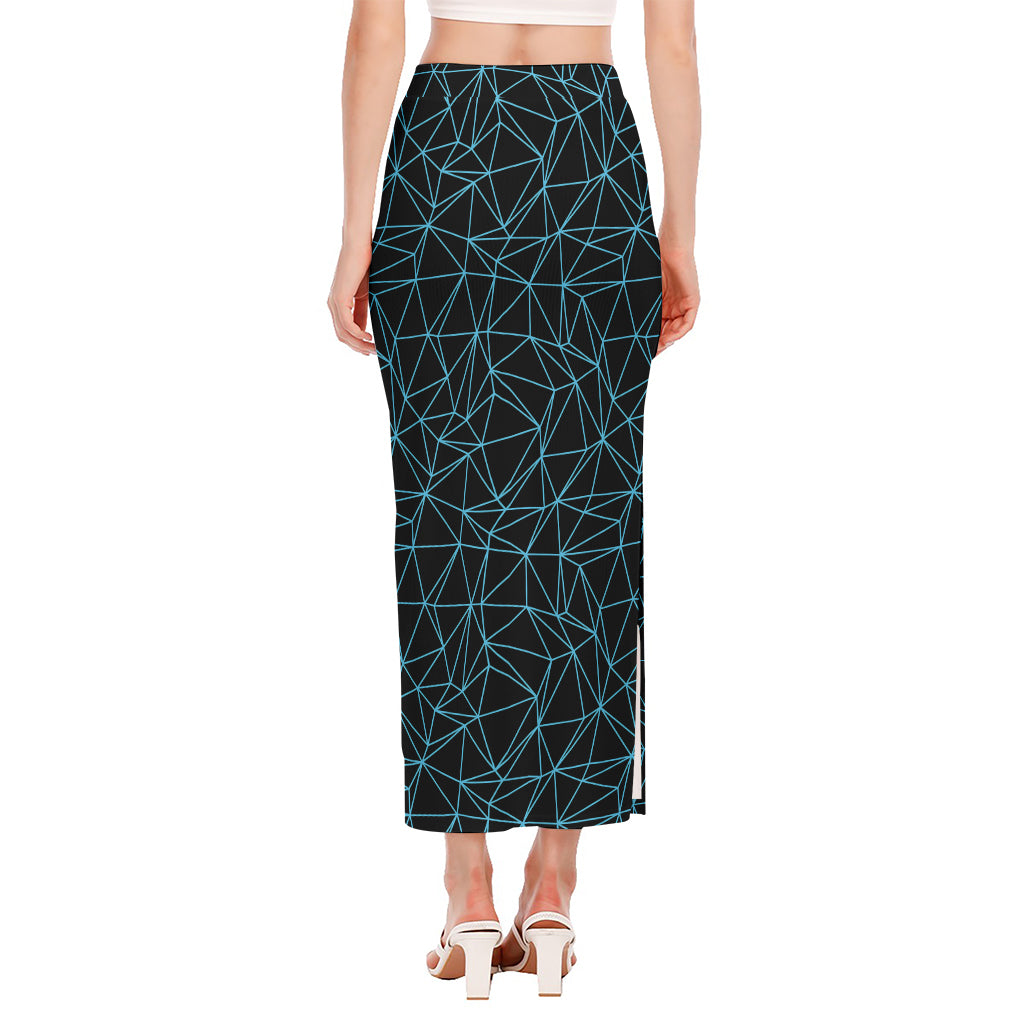 Black And Blue Geometric Mosaic Print Side Slit Maxi Skirt