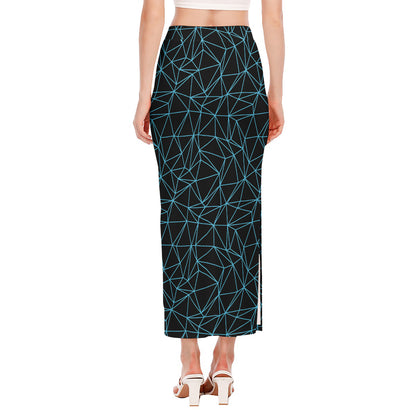 Black And Blue Geometric Mosaic Print Side Slit Maxi Skirt
