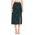 Black And Blue Geometric Mosaic Print Side Slit Midi Skirt