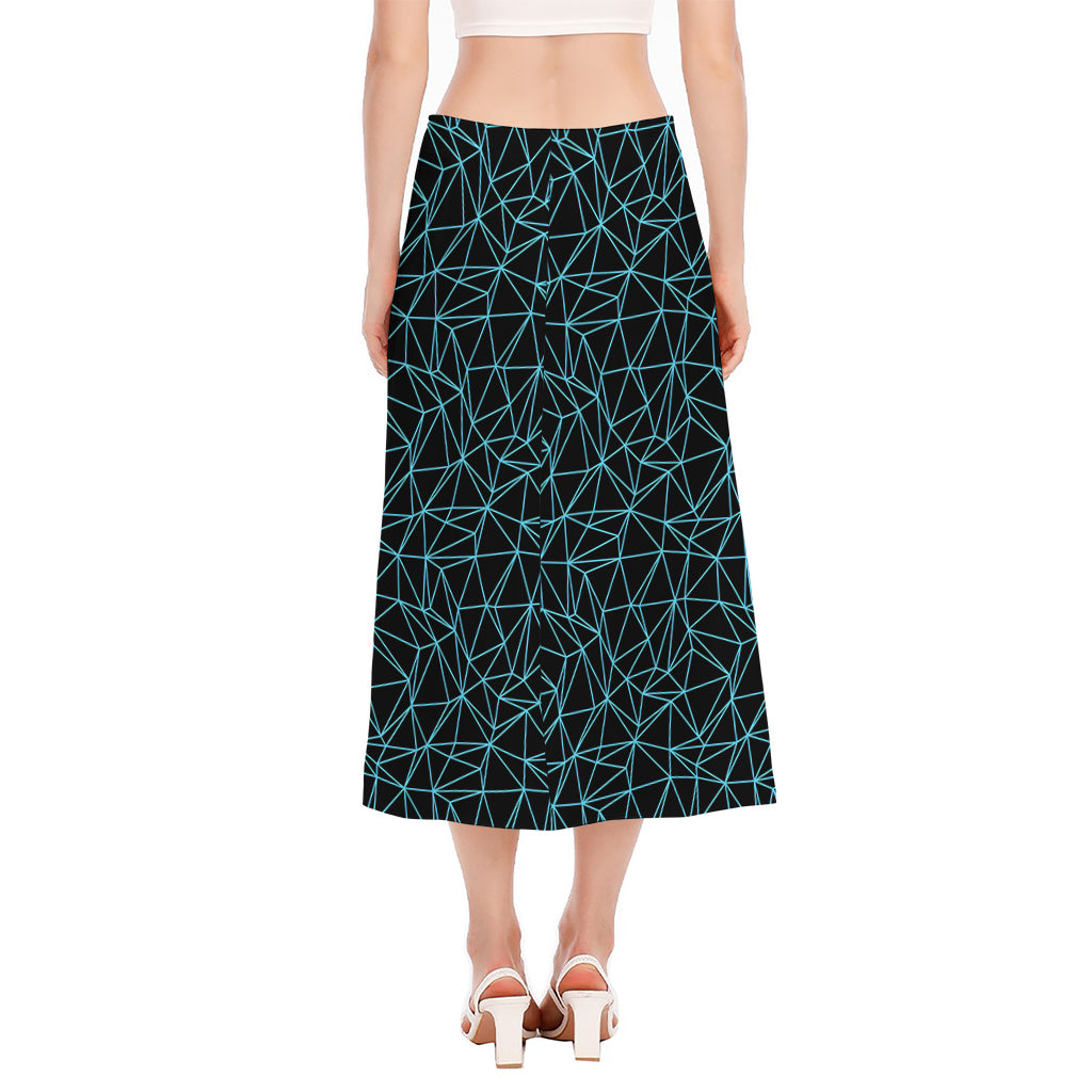 Black And Blue Geometric Mosaic Print Side Slit Midi Skirt
