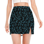 Black And Blue Geometric Mosaic Print Side Slit Mini Skirt