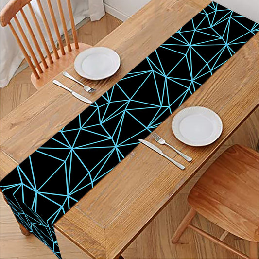 Black And Blue Geometric Mosaic Print Table Runner