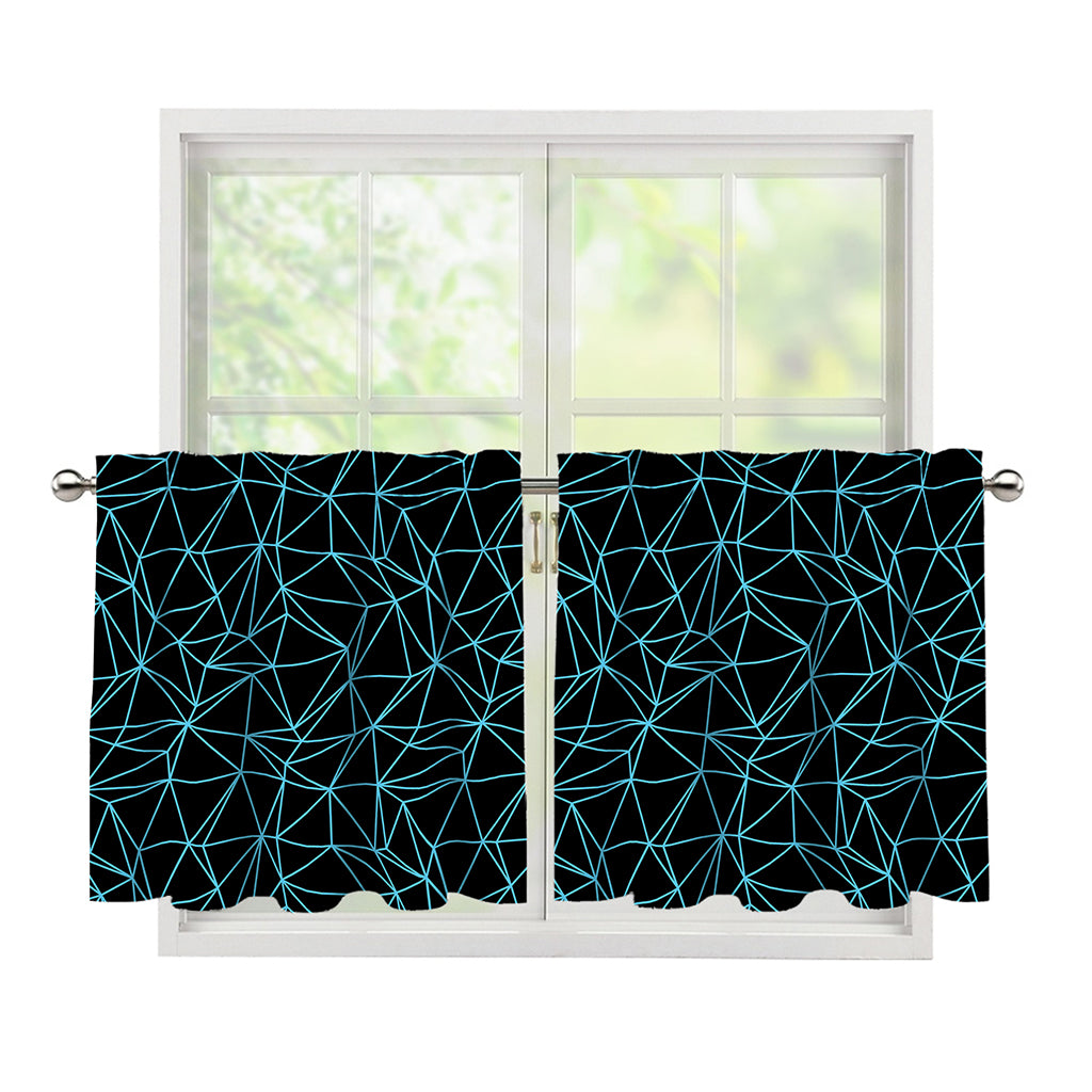 Black And Blue Geometric Mosaic Print Tier Curtains