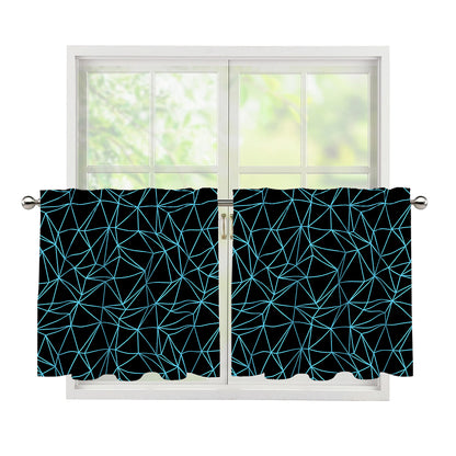 Black And Blue Geometric Mosaic Print Tier Curtains