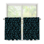 Black And Blue Geometric Mosaic Print Tier Curtains