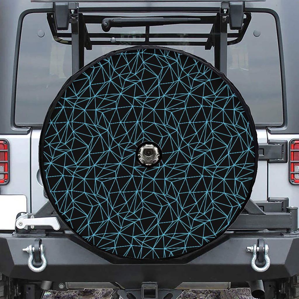 Black And Blue Geometric Mosaic Print Tire Cover With Camera Hole