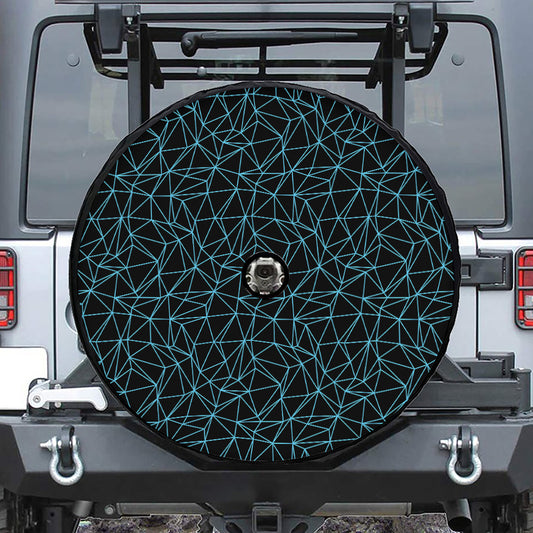 Black And Blue Geometric Mosaic Print Tire Cover With Camera Hole