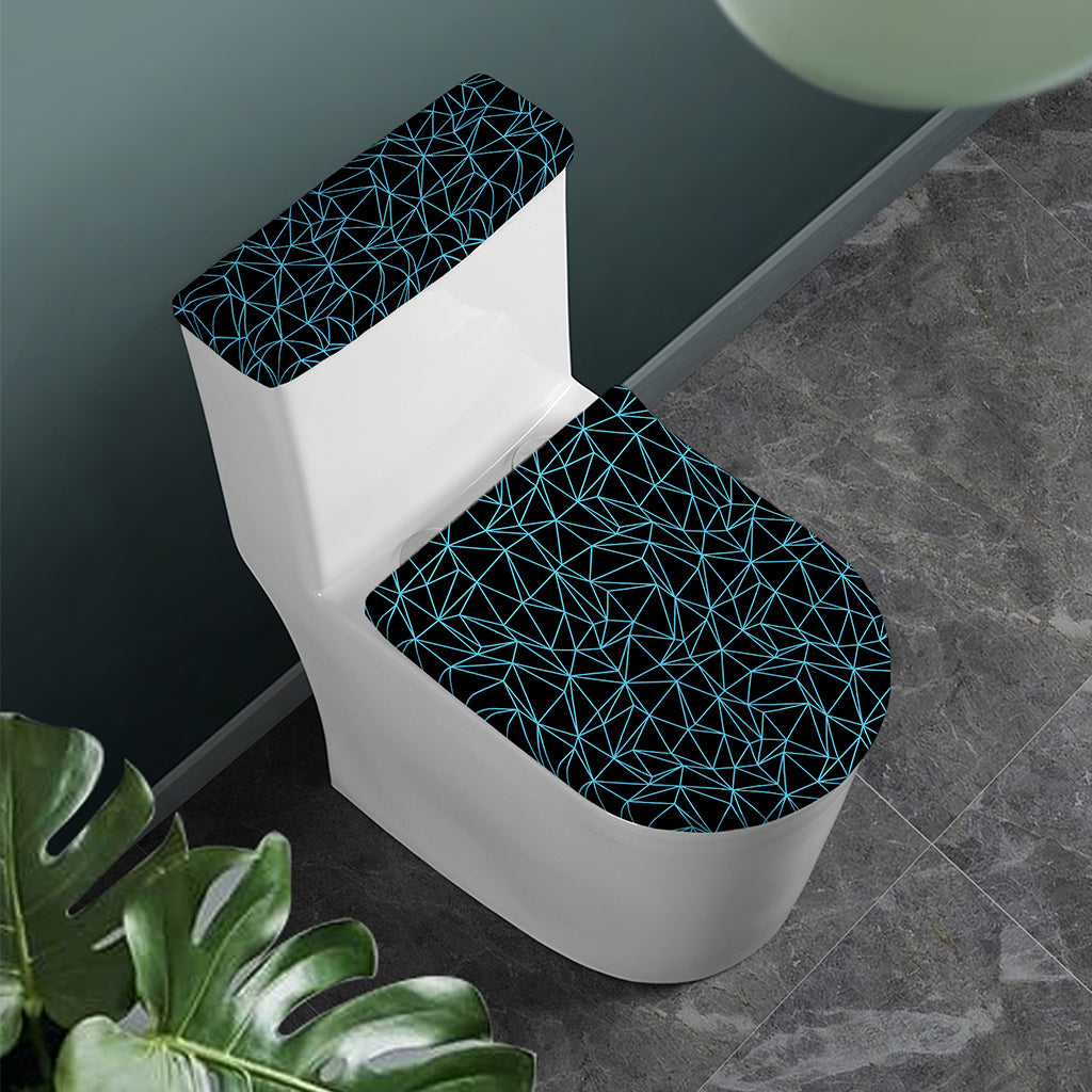 Black And Blue Geometric Mosaic Print Toilet Lid And Tank Cover Set
