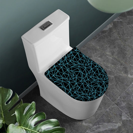 Black And Blue Geometric Mosaic Print Toilet Lid Cover