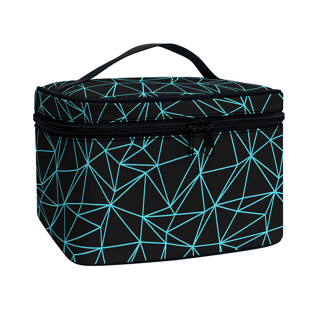 Black And Blue Geometric Mosaic Print Travel Makeup Bag