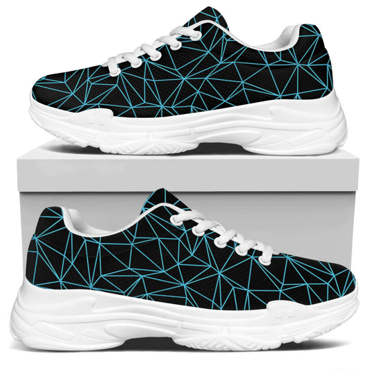 Black And Blue Geometric Mosaic Print White Chunky Shoes