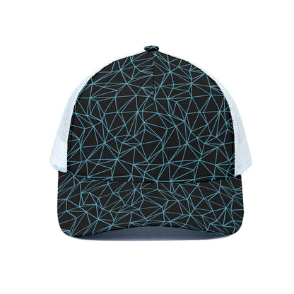 Black And Blue Geometric Mosaic Print White Mesh Trucker Cap