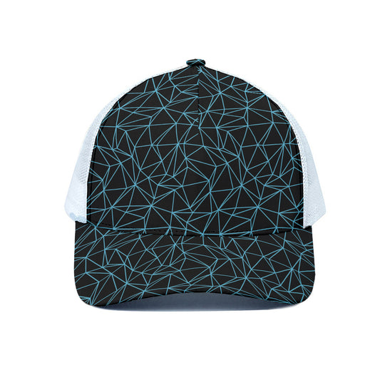 Black And Blue Geometric Mosaic Print White Mesh Trucker Cap