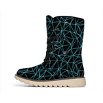 Black And Blue Geometric Mosaic Print Winter Boots