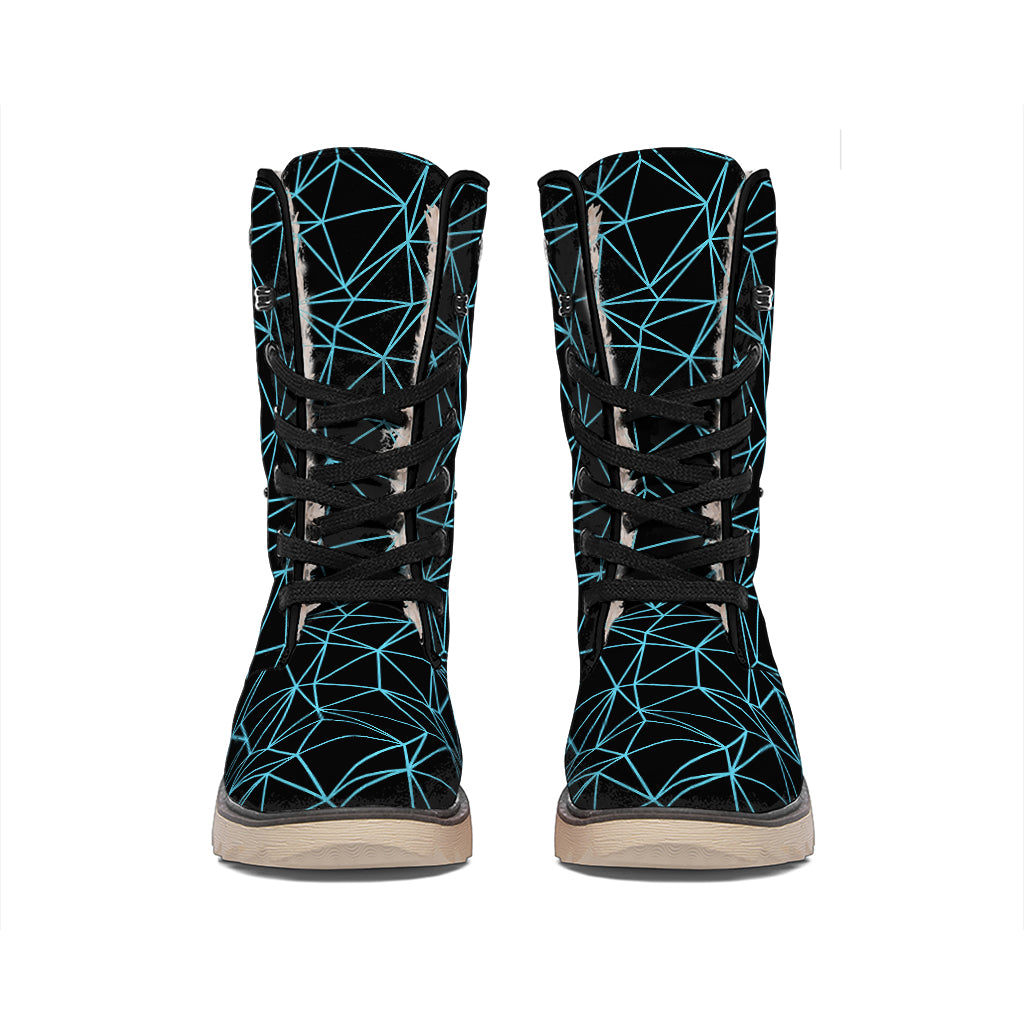 Black And Blue Geometric Mosaic Print Winter Boots