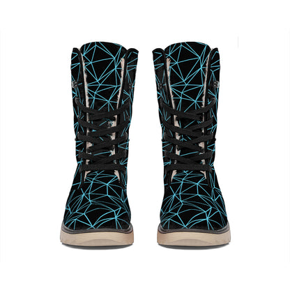Black And Blue Geometric Mosaic Print Winter Boots