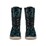 Black And Blue Geometric Mosaic Print Winter Boots
