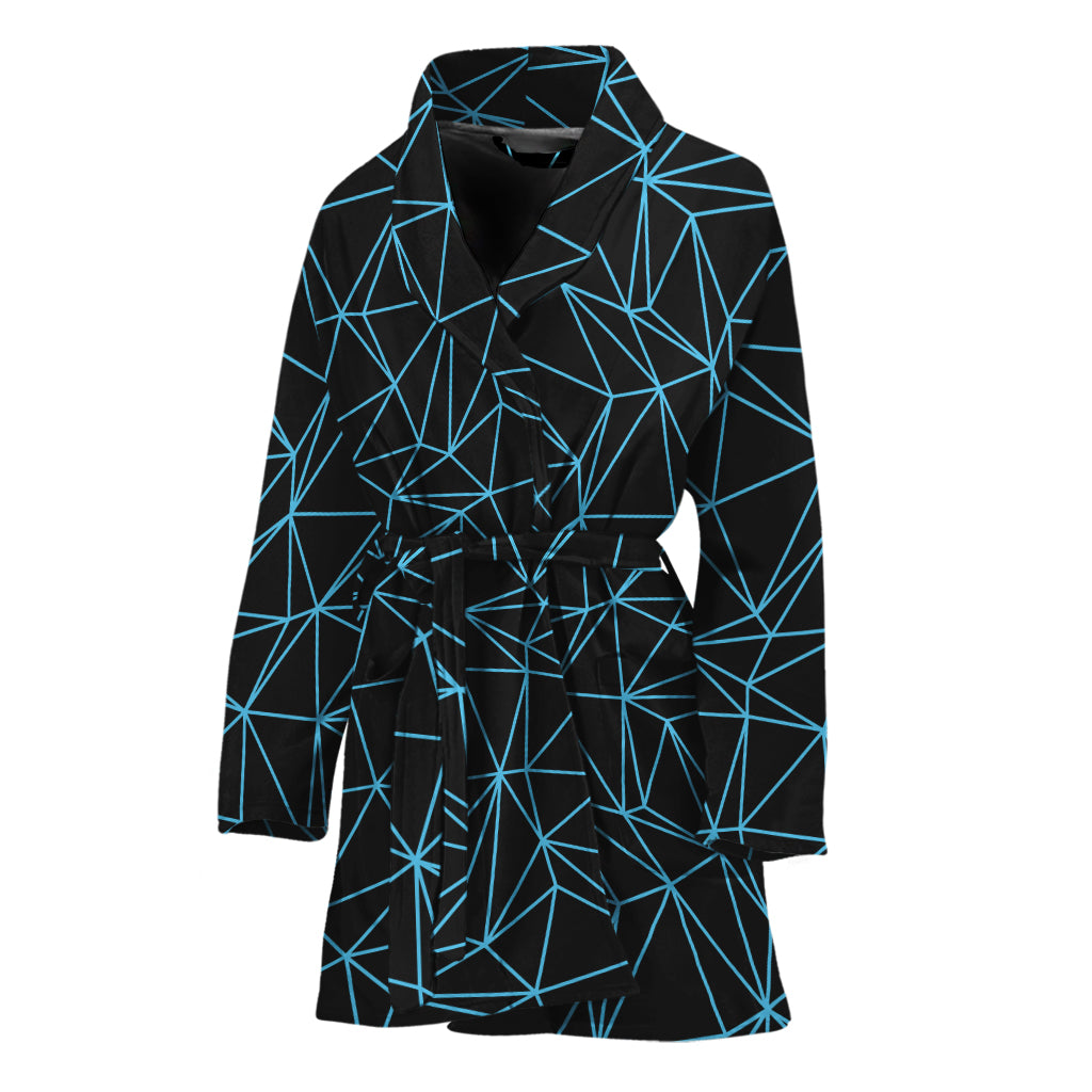 Black And Blue Geometric Mosaic Print Women's Bathrobe