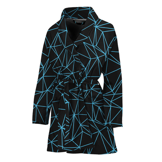 Black And Blue Geometric Mosaic Print Women's Bathrobe