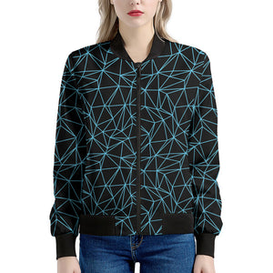 Black And Blue Geometric Mosaic Print Women's Bomber Jacket