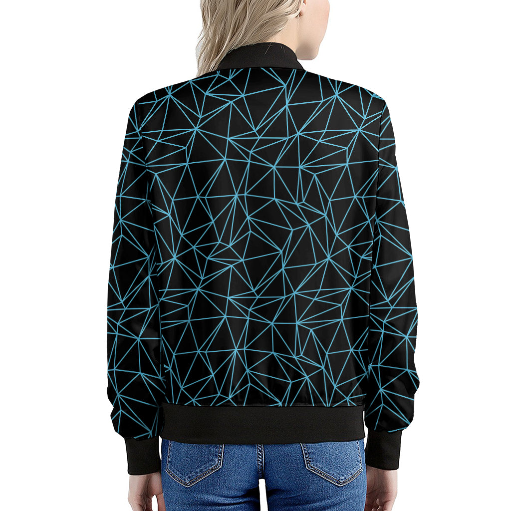 Black And Blue Geometric Mosaic Print Women's Bomber Jacket