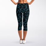 Black And Blue Geometric Mosaic Print Women's Capri Leggings