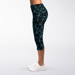 Black And Blue Geometric Mosaic Print Women's Capri Leggings