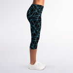 Black And Blue Geometric Mosaic Print Women's Capri Leggings