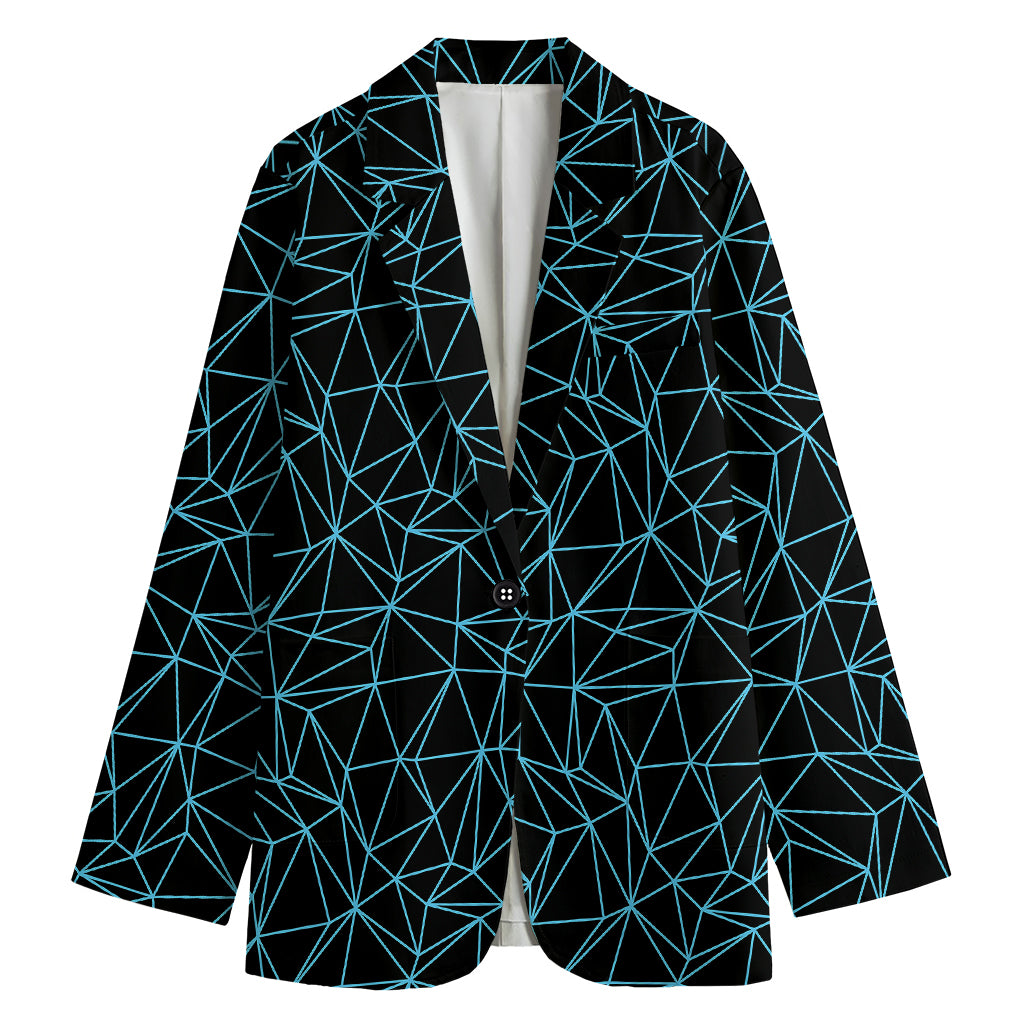 Black And Blue Geometric Mosaic Print Women's Cotton Blazer