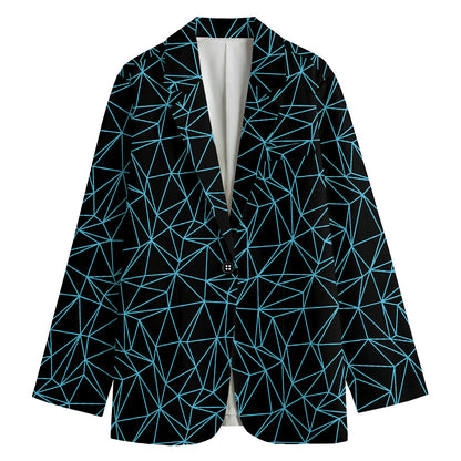 Black And Blue Geometric Mosaic Print Women's Cotton Blazer