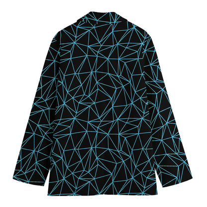 Black And Blue Geometric Mosaic Print Women's Cotton Blazer