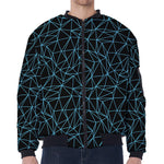 Black And Blue Geometric Mosaic Print Zip Sleeve Bomber Jacket