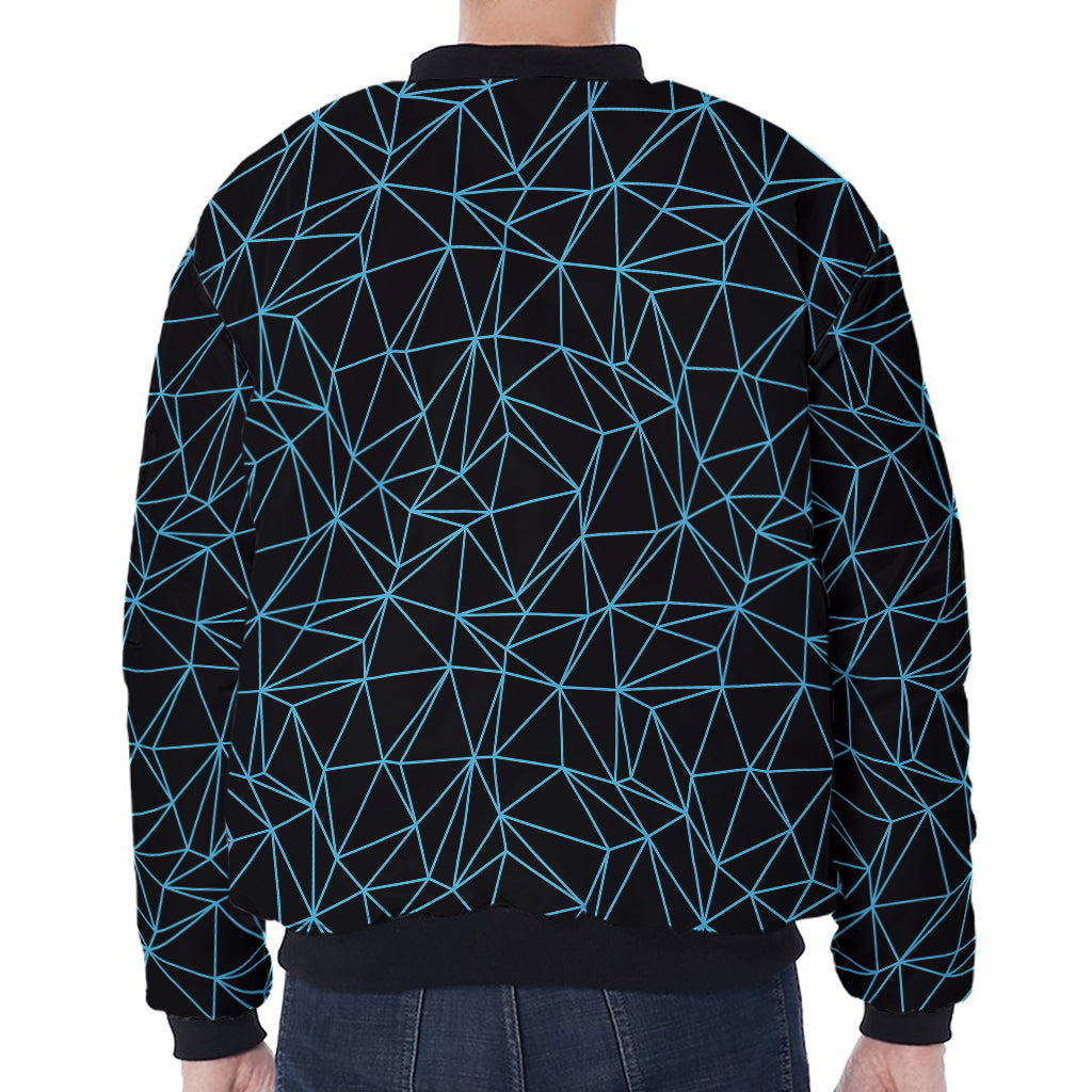 Black And Blue Geometric Mosaic Print Zip Sleeve Bomber Jacket