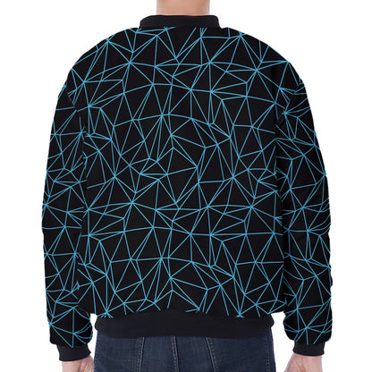 Black And Blue Geometric Mosaic Print Zip Sleeve Bomber Jacket