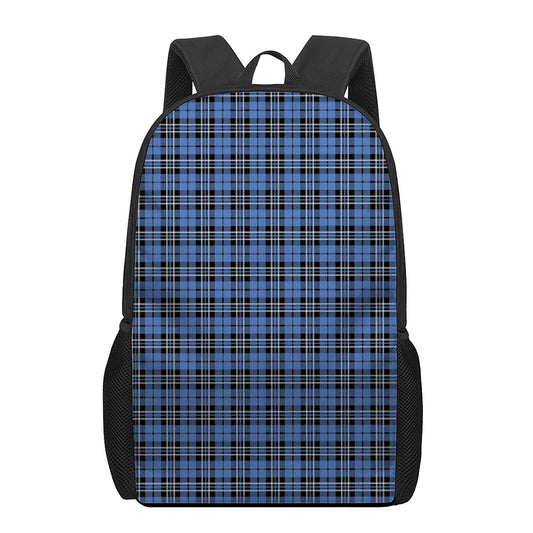 Black And Blue Tartan Pattern Print 17 Inch Backpack