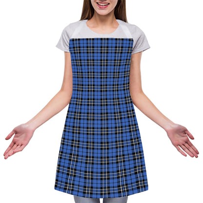 Black And Blue Tartan Pattern Print Adjustable Apron