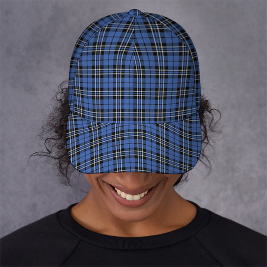 Black And Blue Tartan Pattern Print Baseball Cap