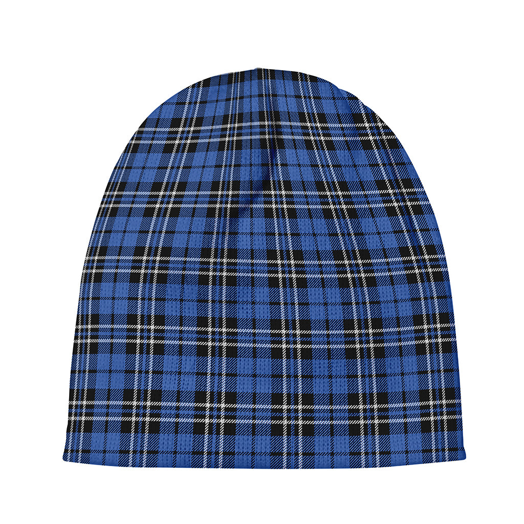 Black And Blue Tartan Pattern Print Beanie