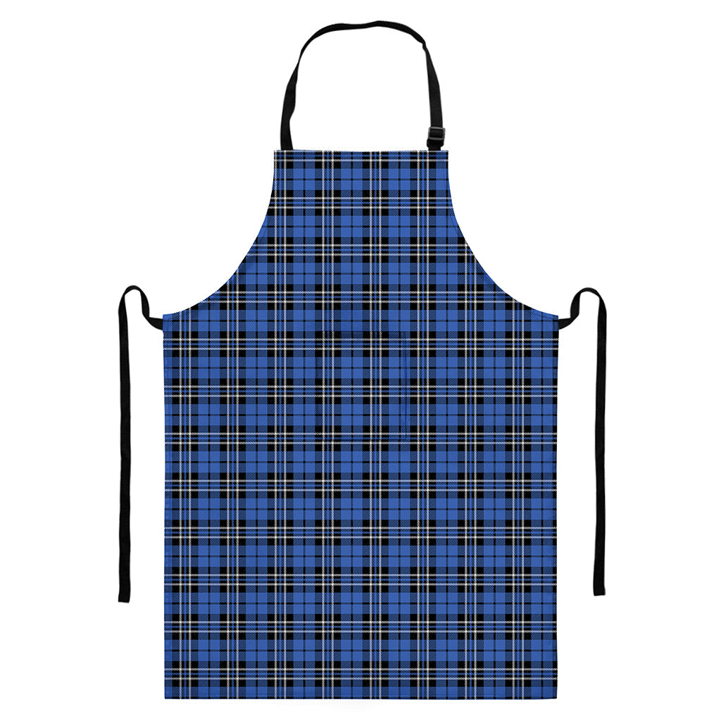 Black And Blue Tartan Pattern Print Bib Apron With Pocket