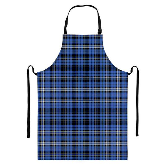 Black And Blue Tartan Pattern Print Bib Apron With Pocket