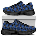 Black And Blue Tartan Pattern Print Black Chunky Shoes