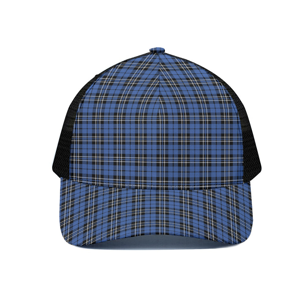 Black And Blue Tartan Pattern Print Black Mesh Trucker Cap