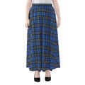 Black And Blue Tartan Pattern Print Chiffon Maxi Skirt