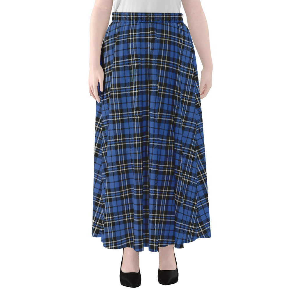 Black And Blue Tartan Pattern Print Chiffon Maxi Skirt