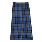 Black And Blue Tartan Pattern Print Cotton Front Slit Maxi Skirt