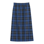 Black And Blue Tartan Pattern Print Cotton Front Slit Maxi Skirt