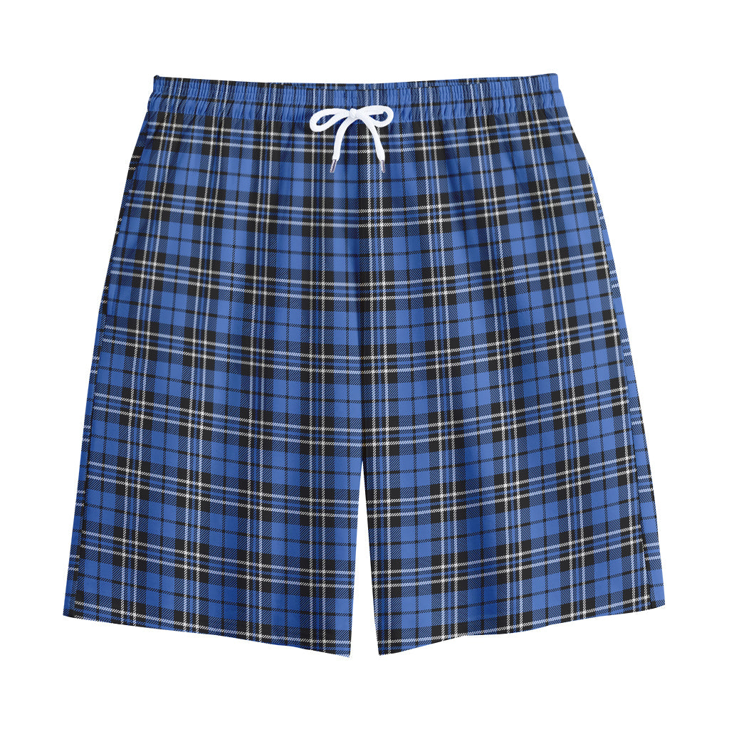Black And Blue Tartan Pattern Print Cotton Shorts