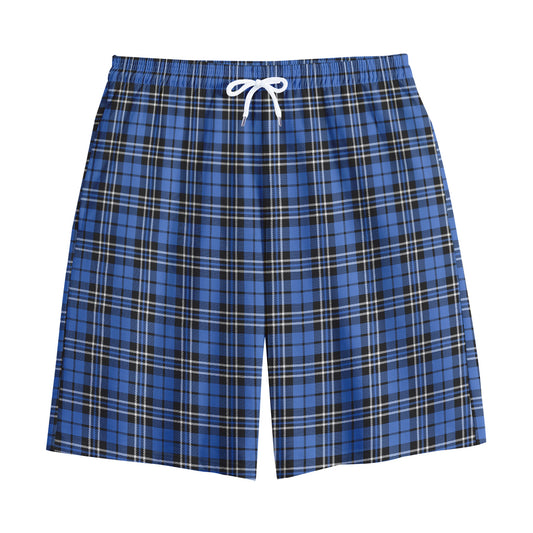 Black And Blue Tartan Pattern Print Cotton Shorts
