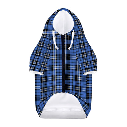 Black And Blue Tartan Pattern Print Dog Zip Up Hoodie